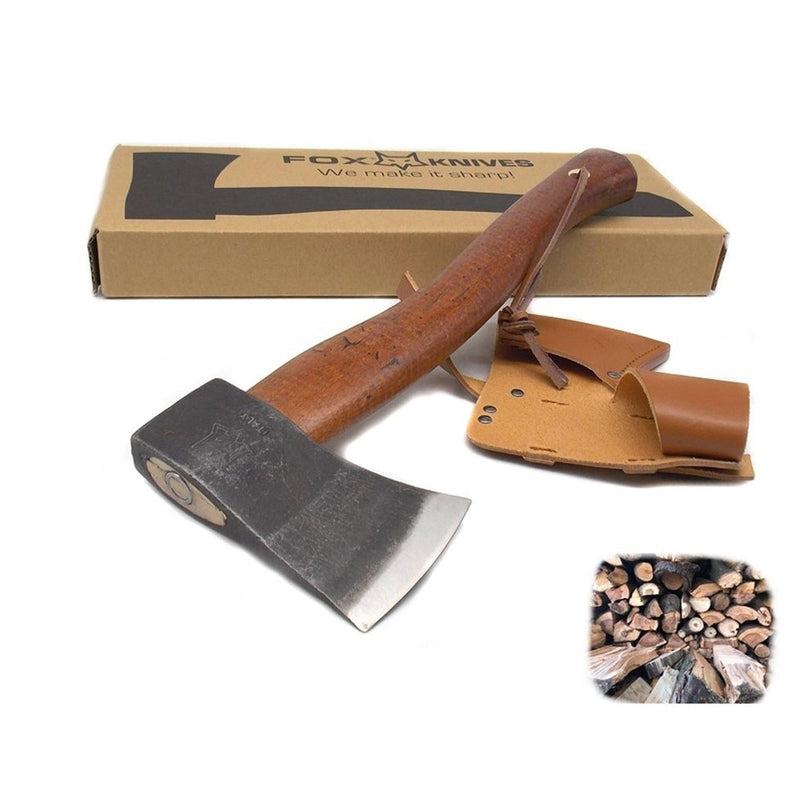 Fox Knives YANKEE Axe rasoir tranchant robuste en acier au carbone C45 manche en bois HIKORY