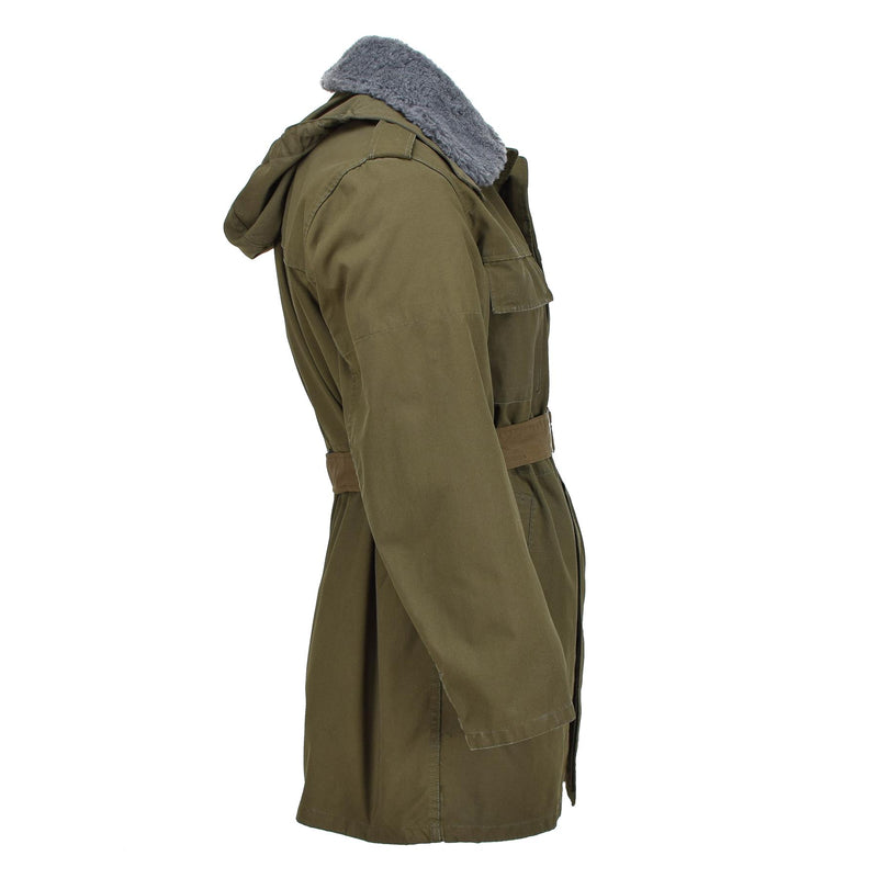 Parka militaire tchèque originale avec ceinture et doublure en fausse fourrure, veste d'hiver à capuche, olive