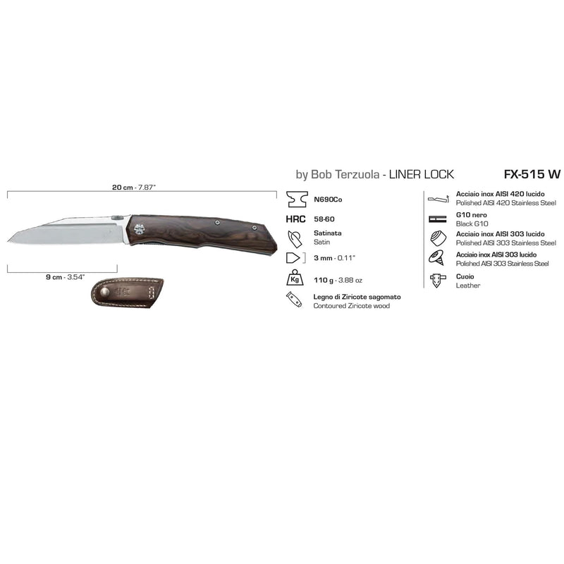 Couteau de poche pour homme Fox Knives Terzuola Design manche en ziricote satiné