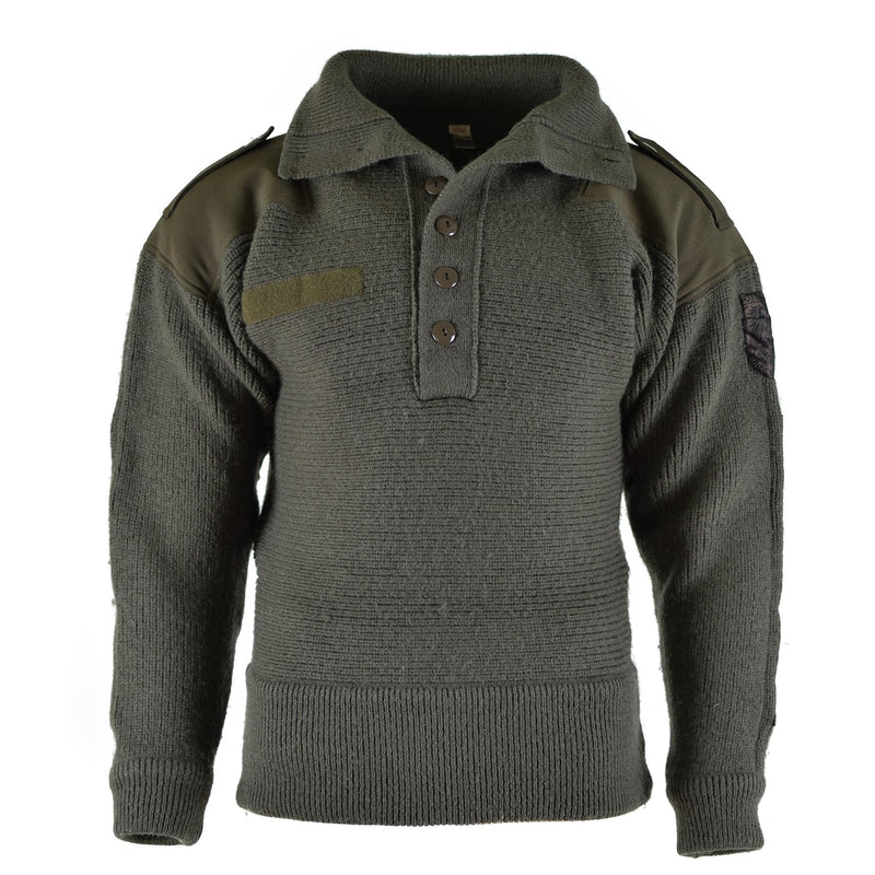 Pull en tricot alpin original de l'armée autrichienne en laine OD olive NEUF