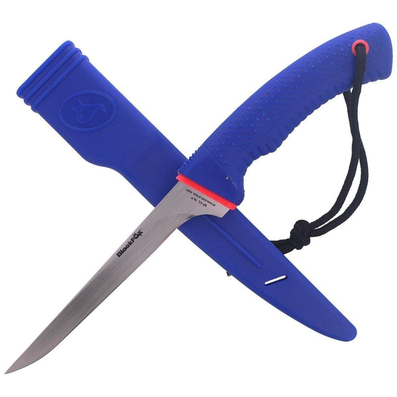 Couteau à fileter Fox Knives BF-CL 16 en acier 420C avec revêtement satiné, manche PP TPR bleu, étui