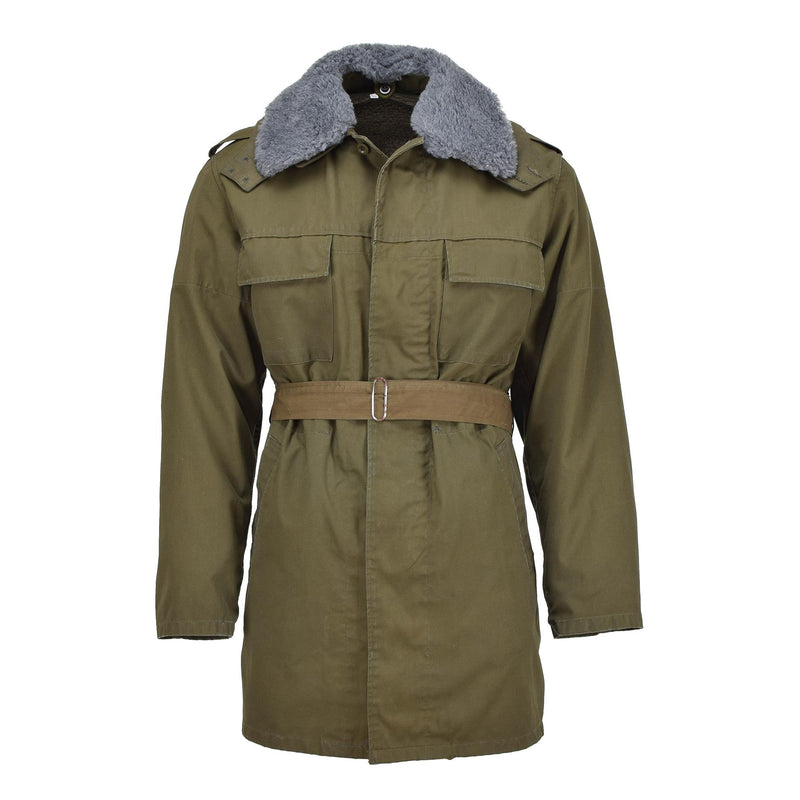 Parka militaire tchèque originale avec ceinture et doublure en fausse fourrure, veste d'hiver à capuche, olive