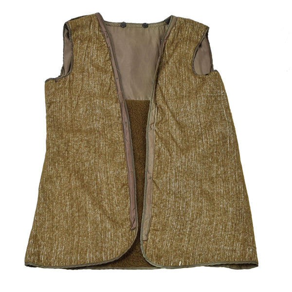 Gilet de doublure marron militaire italien original matelassé en fausse fourrure vintage kaki chaud