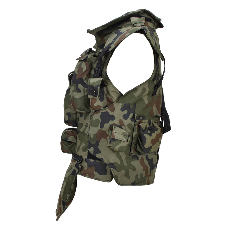 Gilet tactique militaire polonais d'origine avec plaque de transport camouflage Woodland