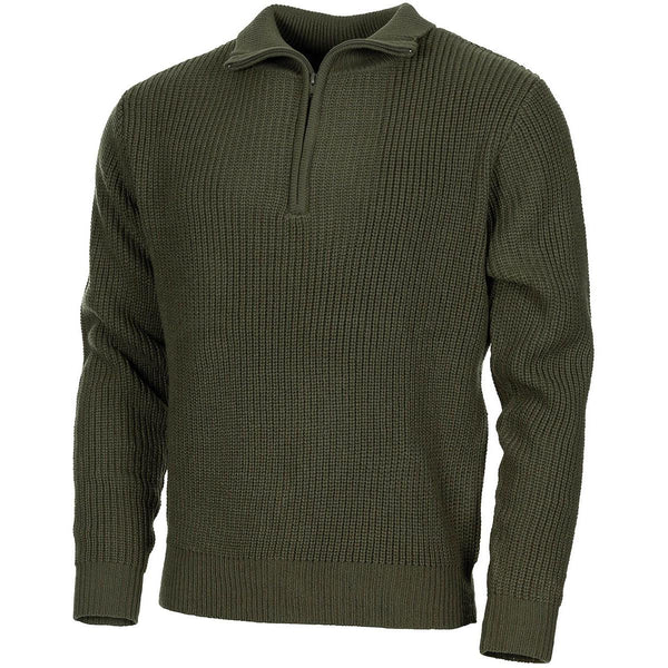 Pull style camionneur de marque MFH, pull zippé à quart de tour, pull en tricot côtelé olive, NOUVEAU