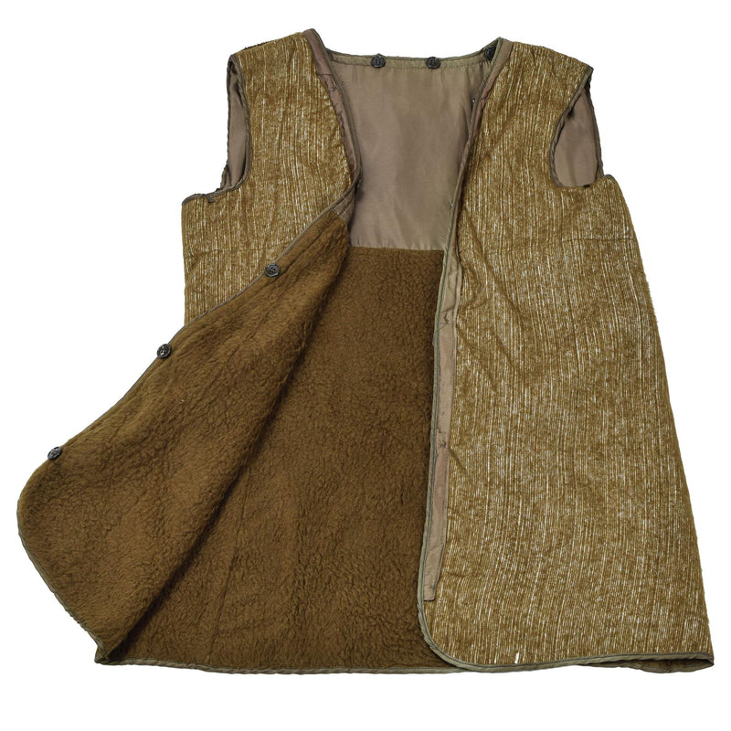 Gilet de doublure marron militaire italien original matelassé en fausse fourrure vintage kaki chaud