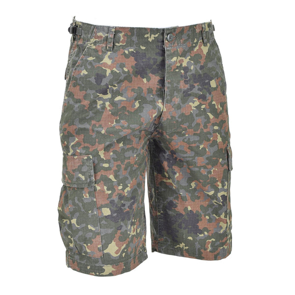 Short de terrain en ripstop prélavé de style militaire américain de marque Mil-Tec avec motif camouflage flecktarn