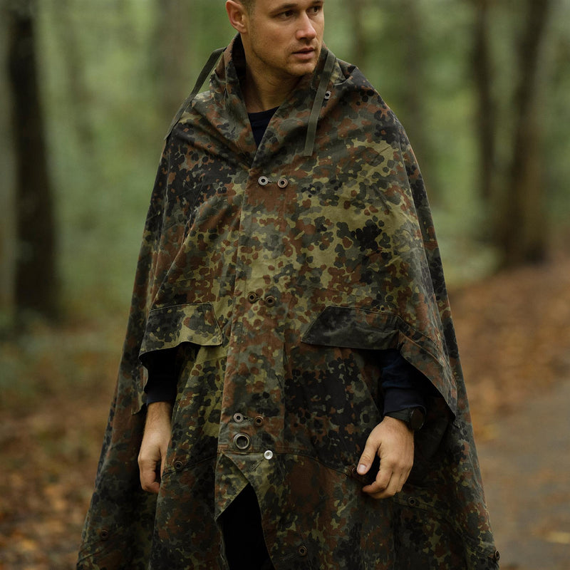 Véritable abri de l'armée allemande demi-bâche fleckt. poncho de tente en toile imperméable