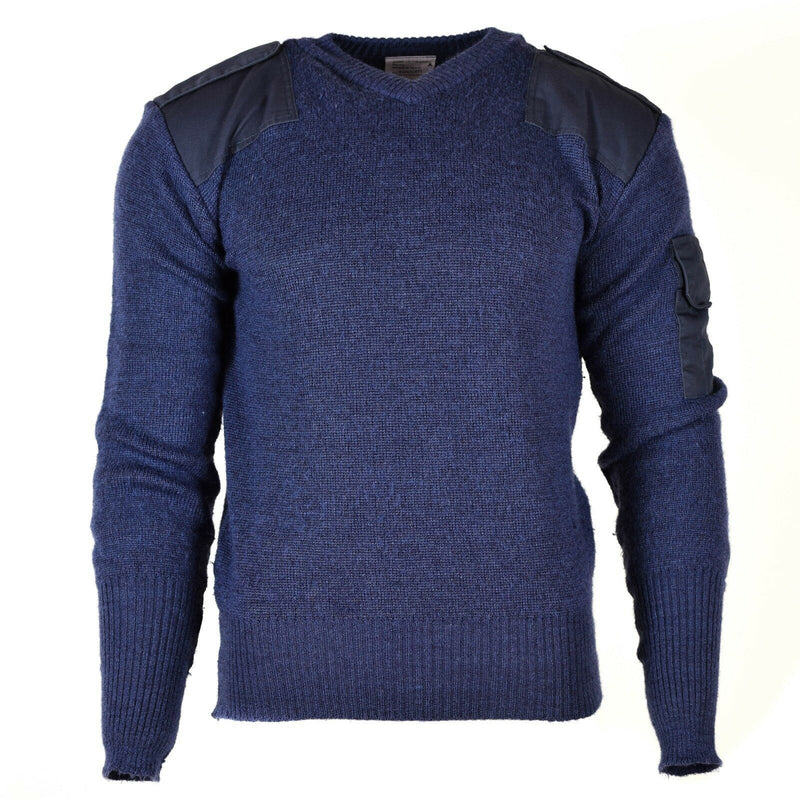 Originele Britse leger pullover v-neck commando jumper trui wol blauw grijs