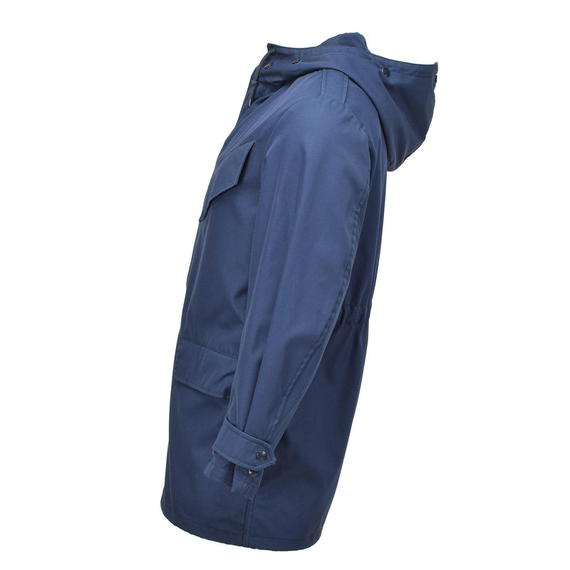 Parka d'officier militaire néerlandaise originale à capuche coupe-vent imperméable de l'armée bleu uni