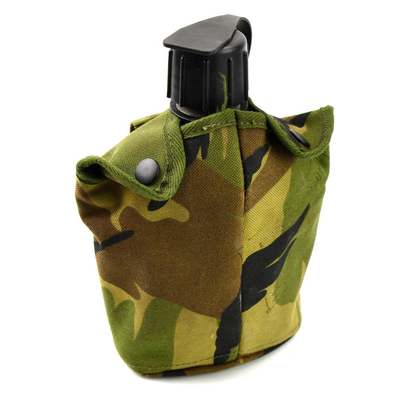 Véritable gourde de l'armée néerlandaise avec pochette et couvercle en acier inoxydable Alice Clips