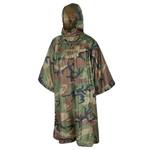 Poncho de pluie tactique imperméable Helikon-Tex modèle US Army camouflage Woodland