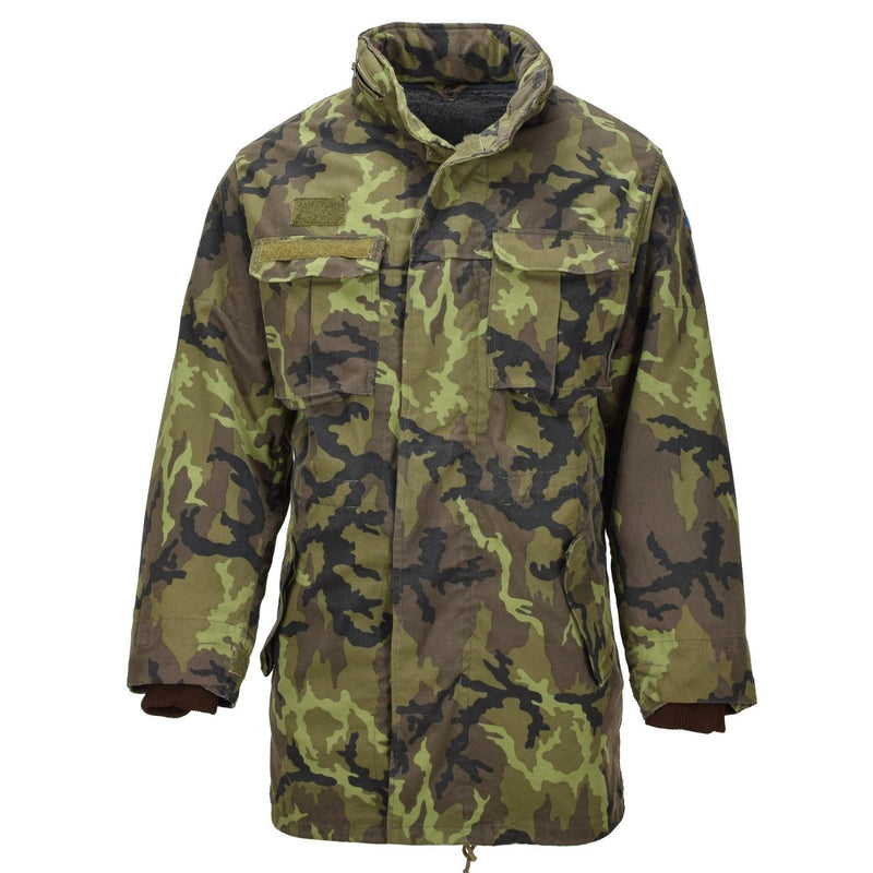 Veste de style parka militaire tchèque originale avec doublure en fausse fourrure camouflage M95