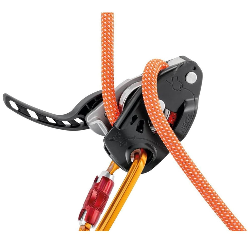 Petzl neox belay -apparaat geassisteerde rembekleding top touw klimmen zwart