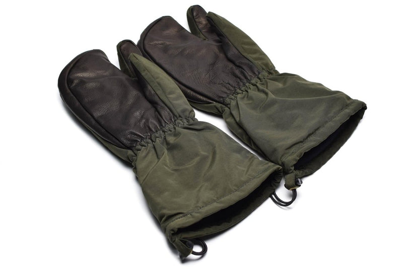 Mittens original Danish military trigger finger mittens Syna-Tex olive water-resistant leather palms tactical gloves