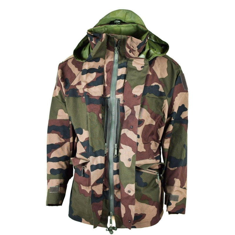 Genuine French army waterproof trilaminate jacket camo goretex hooded rain parka inner polyester membrane travel workwear