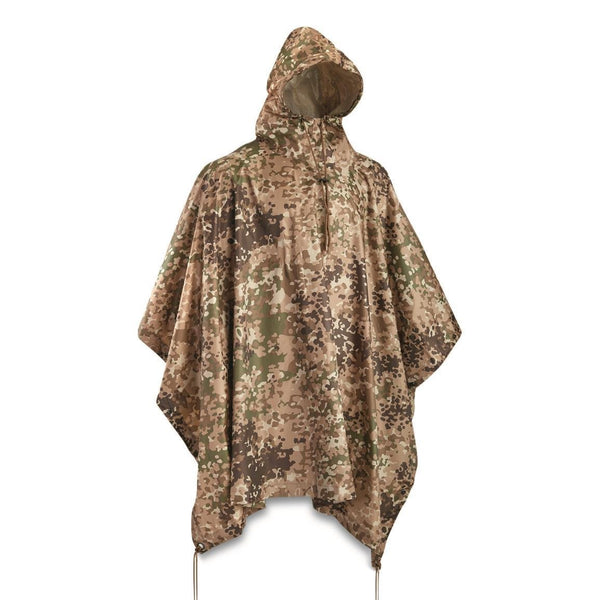 Mil-Tec Brand Army style poncho ripstop arid flecktarn waterproof lightweight adjustable hood with drawstring