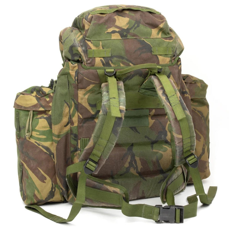 Original British Military tactical backpack woodland camo 90 liters side pockets quick-release buckle hip belt